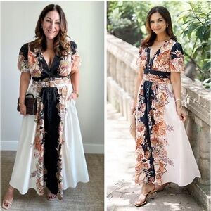 Floral Wrap Maxi Dress in Black & Cream